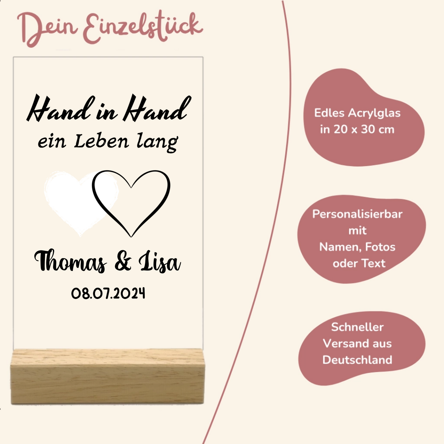 Hand in Hand Personalisierbare Acryltafel