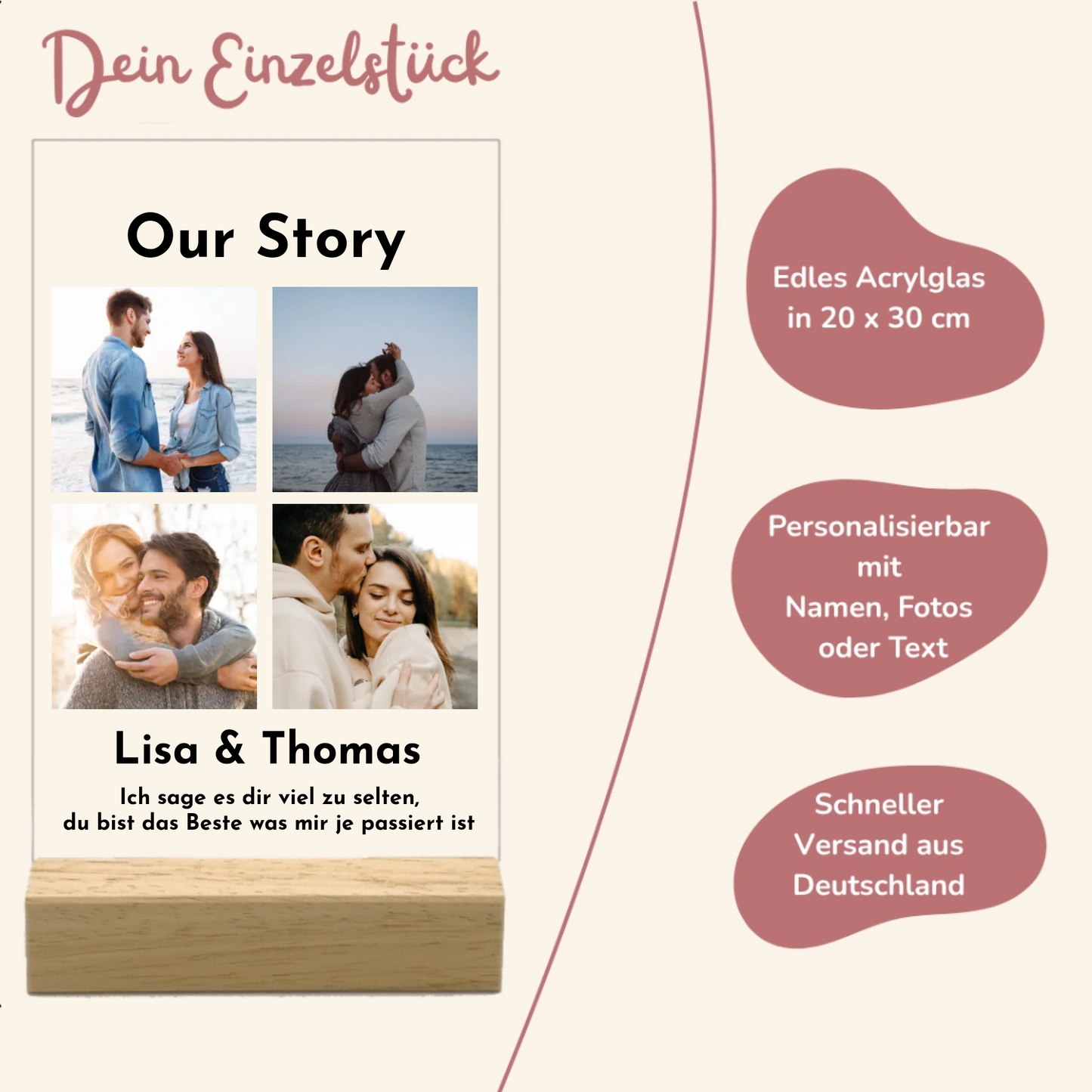 Our Story mit Fotos Personalisierbare Acryltafel