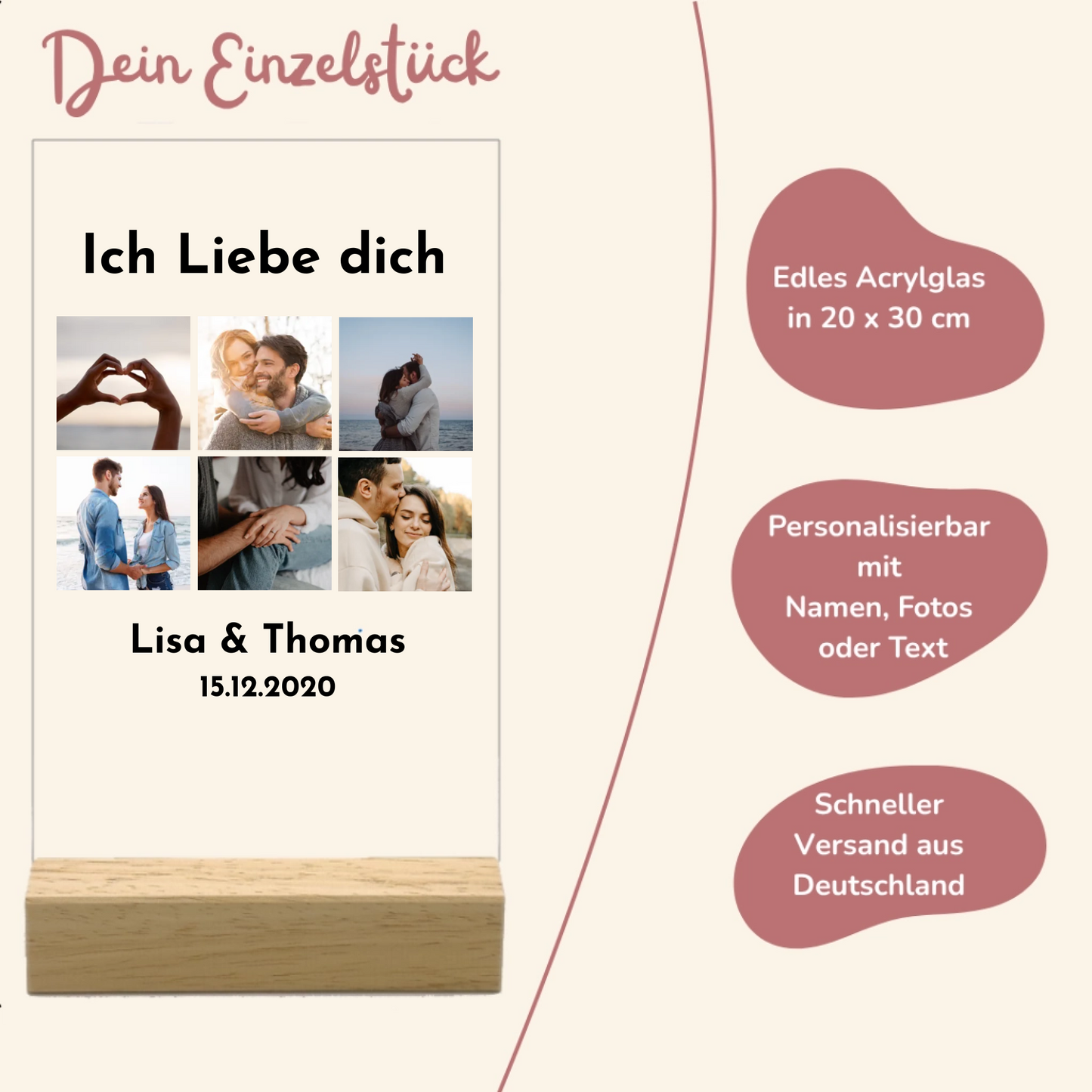 Du & Ich mit Fotos Personalisierbare Acryltafel