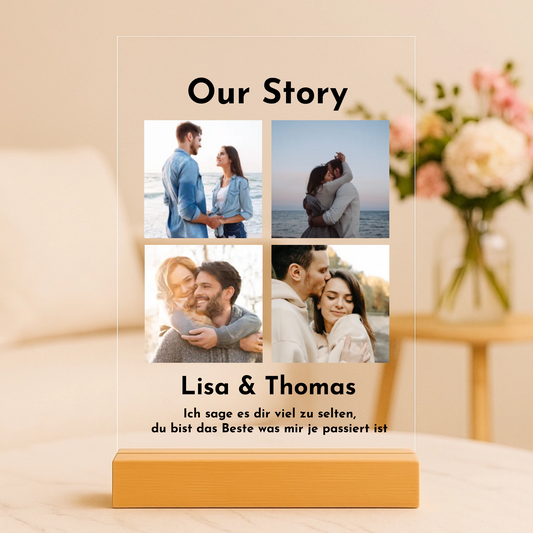 Our Story mit Fotos Personalisierbare Acryltafel